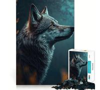 Puzzle de 1000 pièces Le Loup Regarde la Lune pour Adolescents Jeu de mémoire et de Concentration,qualité Professionnelle,activité de Groupe relaxante en intérieur (38x52cm)