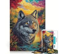 Puzzle de 1000 pièces « Le Regard du Loup d'automne » Jeu d'articulation Facile,Stimulant et Relaxant Cadeau d'anniversaire Amusant (38x52cm)