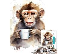 Puzzle de 1000 pièces Le Singe à l'heure du café Un Jeu addictif pour cultiver la Patience idéal pour s'amuser en Famille ou comme Cadeau d'anniversaire (50x75cm)