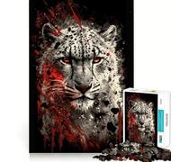 Puzzle de 1000 pièces Léopard des neiges avec éclaboussures Rouges pour Adultes, idéal pour se détendre la Maison ou comme Cadeau d'anniversaire (38x52cm)