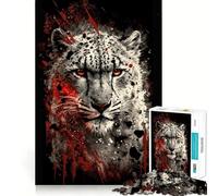 Puzzle de 1000 pièces Léopard des neiges avec éclaboussures Rouges pour Adultes, Jeu de logique mentale, Moment de détente, découpe Ferme, Cadeau de Noël (50x75cm)