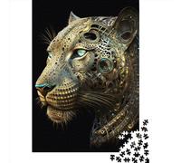 Puzzle de 1000 pièces Léopard doré Art Déco Puzzle carré créatif en Bois pour Adultes Cadeau de Noël 1000 pièces (75x50cm)