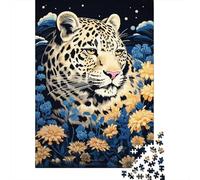 Puzzle De 1000 Pièces Leopard in Flowers Puzzles pour Adultes - Anti-Stress - Interaction Parent-Enfant - Cadeaux d'anniversaire Et De Noël Uniques 38x26cm/1000pcs