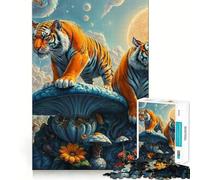 Puzzle de 1000 pièces Les Gardiens Tigres de la Forêt de Champignons Surréaliste pour Adolescents Un Jeu Stimulant pour se détendre et créer Une œuvre d'art aux découpes précises 50x75cm