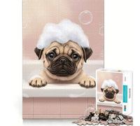 Puzzle de 1000 pièces L'heure du Bain des Chiots carlins pour Adultes, Jeu de Concentration et de Loisirs à Domicile, pour Les vœux du Père Noël (38x52cm)