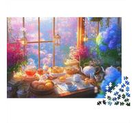 Puzzle de 1000 pièces « L'heure du th頻 en Carton 100% recy vec Ours en Peluche et scène féerique du goûter. Idéal pour Adultes et Enfants. 38 x 26 cm.