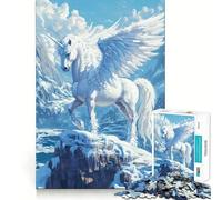 Puzzle de 1000 pièces Licorne ailée en Hiver pour Adolescents Jeu de mémoire et de Concentration Qualité Professionnelle Activité de Groupe relaxante en intérieur (38x52cm)