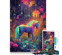 Puzzle de 1000 pièces Licorne Arc-en-Ciel dans la forêt enchantée pour Adultes et Adolescents Jeu de logique Solide et Amusant, découpe de précision, Cadeau du Père Noël (38x26cm)