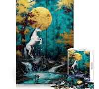 Puzzle de 1000 pièces Licorne au Clair de Lune et Cascade, idéal pour Les Adolescents : Bien-être Mental, détente et Loisirs Un Cadeau touchant aux Bords Nets (38x52cm)