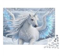 Puzzle de 1000 pièces Licorne Blanche ailée des neiges - Jeu éducatif pour Adultes - Décoration Magnifique - Niveau de difficulté élevé - Cadeau d'anniversaire Stimulant - 52 x 38 cm / 1000 pièces