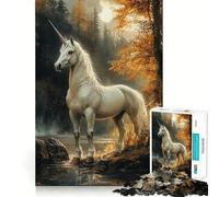 Puzzle de 1000 pièces Licorne Blanche dans la forêt pour Adolescents,Jeu de mémoire et de renforcement Mental,Verrouillage sécurisé,sans pièces détachées,idéal pour Les Voyages (38x26cm)