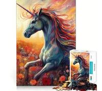 Puzzle de 1000 pièces Licorne Cheval Fantaisie pour Adolescents Jeu de mémoire Fixation sécurisée Pas de pièces détachées pour Les Voyages (38x26cm)