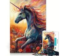 Puzzle de 1000 pièces Licorne Cheval Fantaisie pour Adolescents Jeu de mémoire Système de Verrouillage sécurisé Pas de pièces Qui se détachent pour Les Voyages (50x75cm)