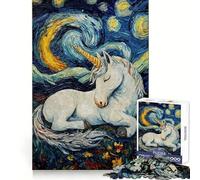 Puzzle de 1000 pièces Licorne endormie sous Un Ciel étoilé, idéal pour Les Adolescents : mémoire, renforcement Musculaire, détente et évasion Découpe Fine, Surprise Festive (50x75cm)