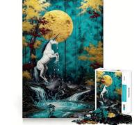 Puzzle de 1000 pièces Licorne et Cascade au Clair de Lune pour Adolescents Activité ludique et stimulante de Haute précision Découpe Pause mentale apaisante (50x75cm)