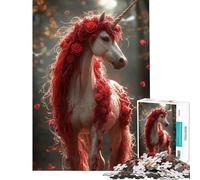 Puzzle de 1000 pièces Licorne Rose Rouge Difficile et Stimulant mais Amusant et Humoristique Décoration Murale pour Adolescents Convient aux 14 Ans et Plus 50x75cm
