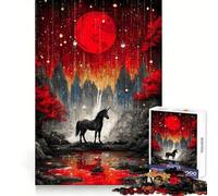 Puzzle de 1000 pièces Licorne sous Une Lune Rouge pour Adolescents Stratégie, réflexion, sérénité, évasion, découpe Nette, Cadeau de Noël (38x52cm)