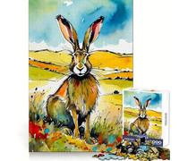 Puzzle de 1000 pièces Lièvre Aquarelle dans Un Champ pour Adolescents, Sharp Recall, Serene Escape, Uniform Cut, Perfect Christmas (38x26cm)