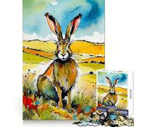 Puzzle de 1000 pièces Lièvre Aquarelle dans Un Champ pour Adolescents stimule la logique, apaise l’Esprit, s’Amuse et s’Assemble Facilement Un (50x75cm)