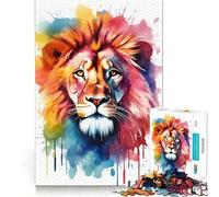 Puzzle de 1000 pièces Lion Aquarelle pour Adolescents Jeu Stimulant Le Cerveau Emboîtement précis sans espaces Activité relaxante en Groupe à l'intérieur (38x52cm)