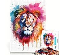 Puzzle de 1000 pièces Lion Aquarelle pour Adultes Jeu de réflexion Stimulant Structure à emboîtement précise Facile à Apprendre Plaisir en Famille (50x75cm)