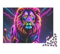 Puzzle de 1000 pièces Lion Arc-en-Ciel sous aurores boréales - Jeu éducatif pour Adultes - Décoration intérieure - Défi - Cadeau d'anniversaire pour Hommes et Femmes - 38 x 26 cm
