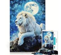 Puzzle de 1000 pièces Lion Blanc au Clair de Lune Jeu de développement cognitif Surface Lisse sans bavures Activité relaxante en Groupe à l'intérieur (38x26cm)