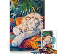 Puzzle de 1000 pièces Lion Blanc endormi pour Adultes Jeu de réflexion Intelligent, Silencieux et Amusant Découpe précise Cadeau spécial 38x52cm