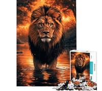 Puzzle de 1000 pièces Lion dans l'eau au Coucher du Soleil idéal pour Les Adolescents pour des Moments de Partage en Famille Un Cadeau Unique pour Un Anniversaire ou Noël (Dimensions 38x26cm)
