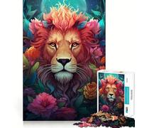 Puzzle de 1000 pièces Lion Mythique et Fleurs pour Adultes Jeu de logique, détente et Amusement garantis, pour Les vœux du Père Noël (38x52cm)