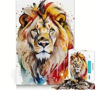 Puzzle de 1000 pièces Lion Peint à l'aquarelle pour Adultes Jeu de mémoire Amusant Assemblage sûr et Solide Activité familiale Amusante en soirée (50x75cm)