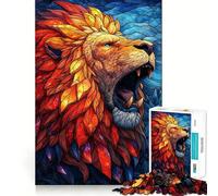 Puzzle de 1000 pièces Lion Rugissant en vitrail, idéal pour Les Adolescents Un Jeu de réflexion apaisant et Relaxant, aux Bords précis, Un Cadeau Exceptionnel (50x75cm)