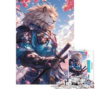 Puzzle de 1000 pièces Lion Samouraï Fleurs de Cerisier Difficile et Stimulant Activités familiales Jeux relaxants pour Les 14 Ans et Plus (38x26cm)