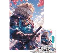 Puzzle de 1000 pièces Lion Samouraï Fleurs de Sakura Activités Amusantes à la Maison Jeu éducatif de Course de Vitesse Manuelle pour Les 14 Ans et Plus (38x52cm)