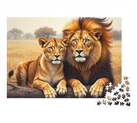 Puzzle de 1000 pièces « Lions et Lionnes Ensemble » (Couple de Lions dans la Savane) - Jeu éducatif pour Adultes - Décoration intérieure - d'anniversaire - 52 x 38 cm