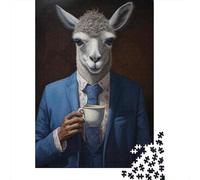 Puzzle De 1000 Pièces Llama in Suit Holding Coffee Cup Puzzles pour Adultes : Un Casse-tête Amusant Et Stimulant À Réaliser. Cadeaux d'anniversaire Et De Noël Uniques 52x38cm/1000pcs