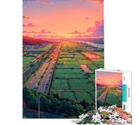 Puzzle de 1000 pièces Lofi Coucher de Soleil sur Terres agricoles Jeu Difficile et Stimulant Décoration intérieure Jeu Manuel pour Les 14 Ans et Plus (50x75cm)