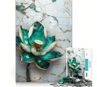 Puzzle de 1000 pièces Lotus Turquoise sur marbre pour Adultes, idéal pour stimuler la mémoire et Passer Un Moment agréable Pièce d'art à Assembler 38x26cm
