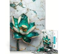 Puzzle de 1000 pièces Lotus Turquoise sur marbre pour Adultes Stimule la mémoire Apaisant et divertissant Découpe de qualité supérieure Cadeau attentionné 38x52cm
