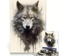 Puzzle de 1000 pièces Loup à l'aquarelle pour Adolescents Sharp Recall Serene Escape Uniform Cut Perfect Christmas (38x52cm)