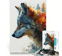 Puzzle de 1000 pièces Loup à l'aquarelle pour Adultes,Jeu Stimulant l'esprit,découpe Laser pour Un Assemblage Parfait,activité Amusante en Famille (50x75cm)