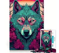 Puzzle de 1000 pièces Loup à Motifs Floraux pour Adolescents,Jeu de Stimulation Cognitive,sans Espace,Format Compact,idéal pour des Moments de Jeu en Famille (38x52cm)