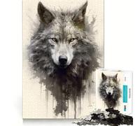 Puzzle de 1000 pièces Loup Aquarelle pour Adolescents,Jeu Stimulant Le Cerveau,emboîtement précis sans espaces,activité relaxante en Groupe à l'intérieur (50x75cm)