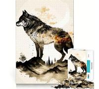 Puzzle de 1000 pièces Loup Aquarelle pour Adultes Entraînement Mental Amusant Découpe de précision Bords Lisses Activité captivante pour des soirées tranquilles (38x26cm)