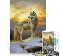Puzzle de 1000 pièces Loup au Coucher du Soleil,Jeu de mémoire Amusant,Surface Lisse sans bavures,défi divertissant pour Les Loisirs (38x52cm)