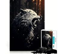 Puzzle de 1000 pièces Loup aux Crocs majestueux pour Adolescents,Jeu de réflexion,découpe Laser pour Un Assemblage Parfait,activité de Groupe relaxante en intérieur (38x52cm)