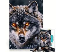 Puzzle de 1000 pièces Loup aux Yeux de feu Jeu de réflexion et d'exercice Emboîtement précis sans espaces Défi cérébral interactif pour la Maison (38x52cm)