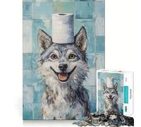 Puzzle de 1000 pièces Loup avec Chapeau en Papier Toilette pour Adultes,Jeu de mémoire,Assemblage précis sans espaces,activité apaisante pour la détente mentale (50x75cm)