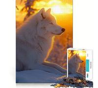 Puzzle de 1000 pièces Loup Blanc au Coucher du Soleil Hivernal pour Adultes,Jeu de réflexion,découpe Laser pour Un Assemblage Parfait,activité enrichissante pour Les Jours de Pluie (38x26cm)