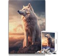 Puzzle de 1000 pièces - Loup Blanc au Coucher du Soleil Un Moment de Calme et de détente Un Jeu de précision avec des pièces de 38x52cm